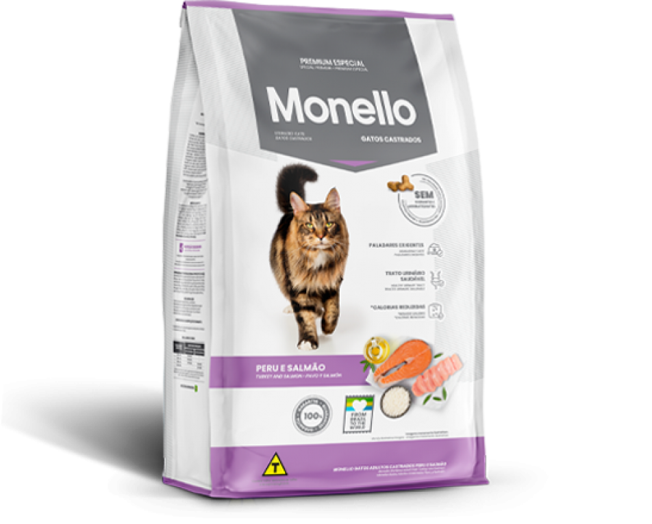 Ração Monello Premium Especial Gatos Castrados Sabor Peru E Salmão 1kg