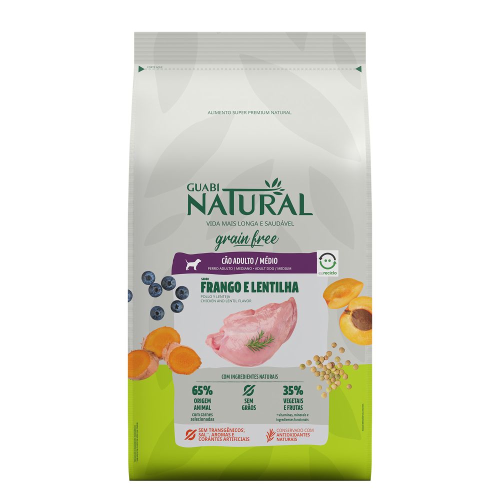 Ração Guabi Natural Grain Free Cães Adultos Raças Médias Frango E Lentilha 2.50kg