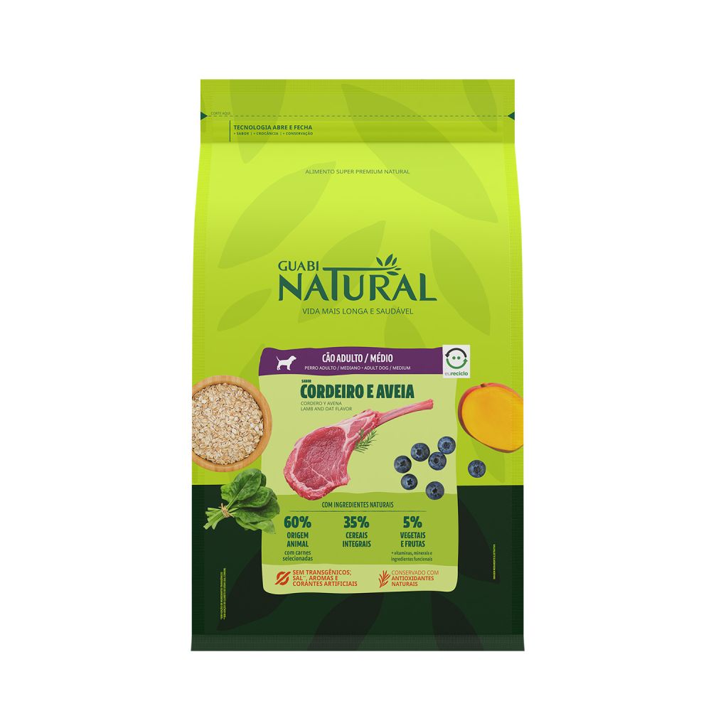 Ração Guabi Natural Cães Adultos Porte Médio Cordeiro E Aveia 2.50kg
