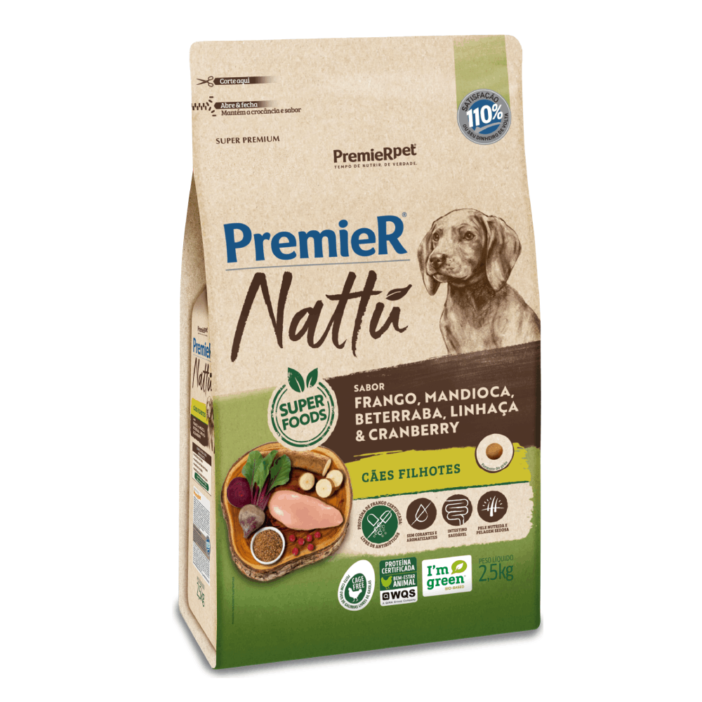 Ração Premier Nattu Cães Filhotes Mandioca 2.5kg
