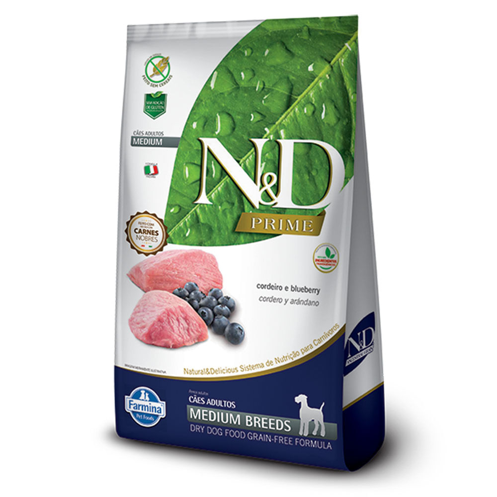 Ração N&D Prime Cães Adultos Porte Médio Cordeiro E Blueberry 2.5kg