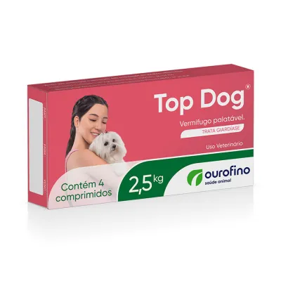Vermífugo Top Dog Cães Ate 2,5 Kg - 4 Comprimidos