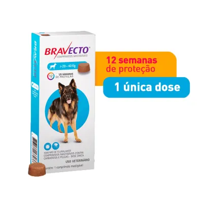 Antipulgas E Carrapatos Bravecto 20 A Cães 1000mg 1 Comprimido