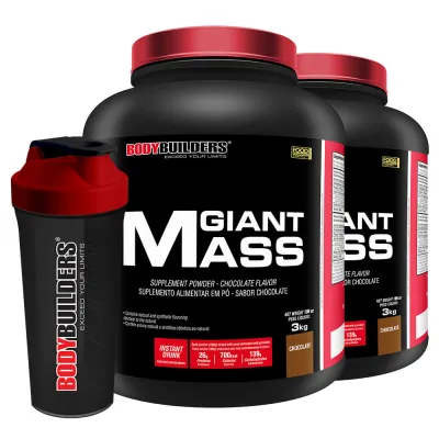 Kit 2x Giant Mass 3kg + Coqueteleira - Bodybuilders Sabor: Chocolate