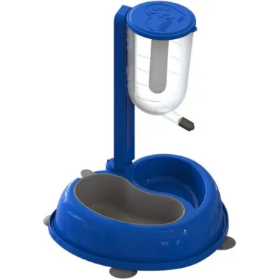 Comedouro Bebedouro Duplo Médio Azul