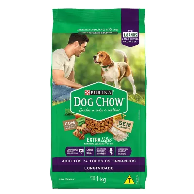 Ração Dog Chow Cães Adultos 7+ Longevidade Carne, Frango E Arroz 1kg