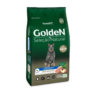 Ração Golden Seleção Natural Cães Adultos Frango Com Batata Doce 12kg