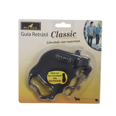 Guia Retrátil Classic Preta Pet Flex Até - 2m 5kg