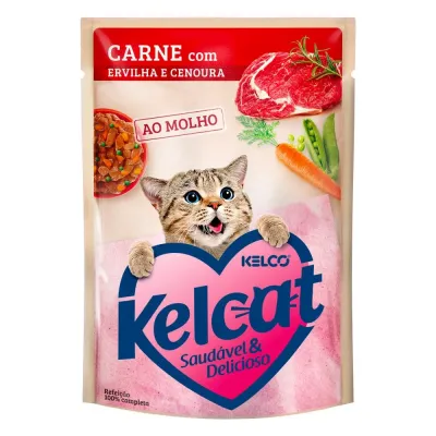 Ração Úmida Kelcat Carne Com Ervilha E Cenoura 85g