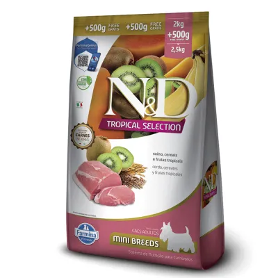 Ração N&D Tropical Selection Cães Adultos Mini Suíno 2kg + Grátis 500g