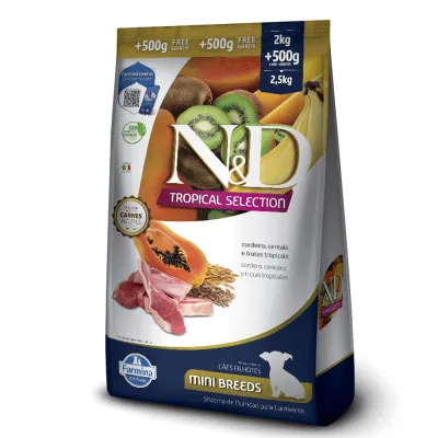 Ração N&D Tropical Selection Cães Puppy Mini Cordeiro 2kg + Grátis 500g