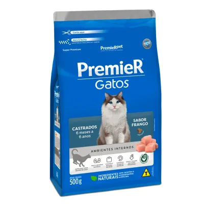 Ração Premier Ambientes Internos Gatos Castrados 6 Meses A 6 Anos Frango 500g