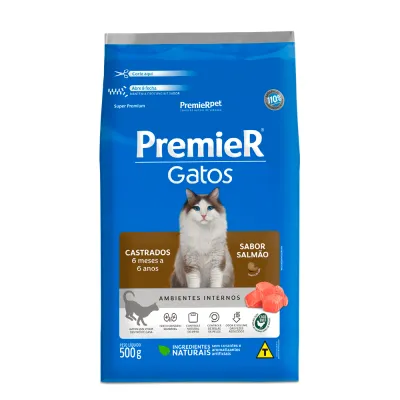Ração Premier Ambientes Internos Gatos Castrados 6 Meses A 6 Anos Salmão 500g