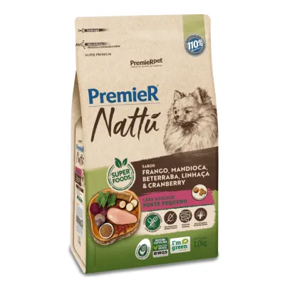 Ração Premier Nattu Cães Adultos Mandioca Pequeno Porte 1kg
