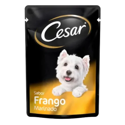 Ração Úmida Cesar Para Cães Adultos Sachê Frango Marinado Ao Molho 85g