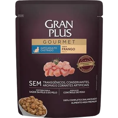 Gran Plus Sachê Gourmet Gatos Adulto Castrados Frango 85g