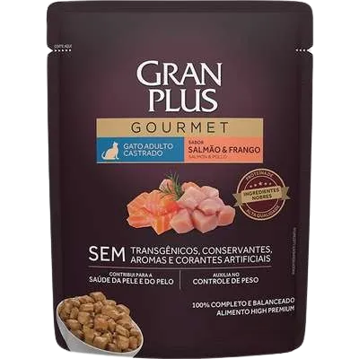 Gran Plus Sachê Gourmet Gatos Adulto Castrados Salmão e Frango 85g