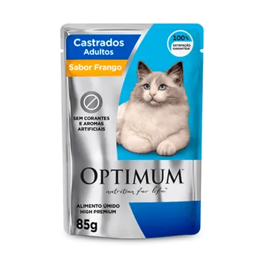 Ração Úmida Optimum Sachê Gatos Adultos Castrados Frango 85g