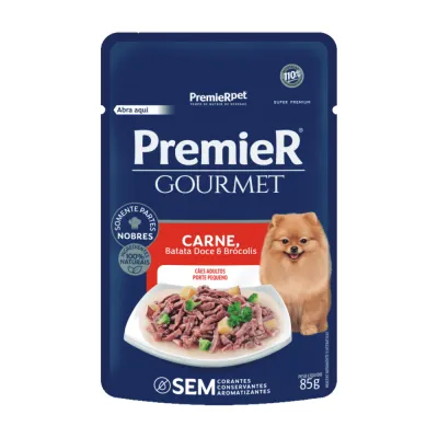 Ração Úmida Premier Gourmet Cães Adultos Porte Pequeno Carne, Batata Doce E Brócolis 85g