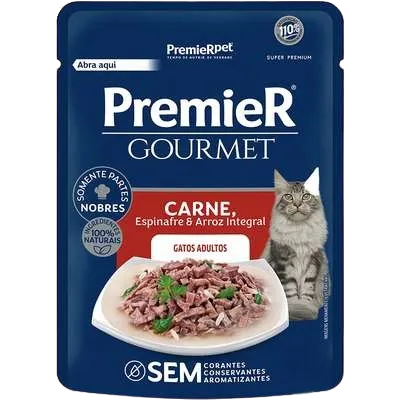 Ração Úmida Premier Gourmet Gatos Adultos Carne, Espinafre E Arroz Integral 70g