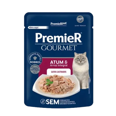 Ração Úmida Premier Gourmet Gatos Castrados Atum E Arroz Integral 70g