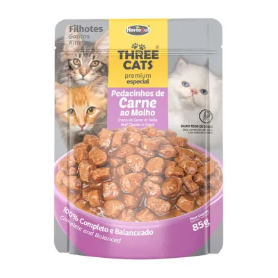 Raço Mida Three Cats Filhotes Sach Carne Ao Molho - 85g