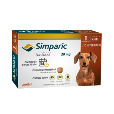 Antipulgas Simparic 5 A 10 Kg Cães 20mg 1 Comprimido