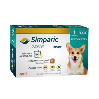 Antipulgas Simparic 10 A 20kg Cães 40mg 1 Comprimido