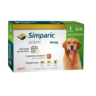 Antipulgas Simparic 20 A 40kg Cães 80mg 1 Comprimido