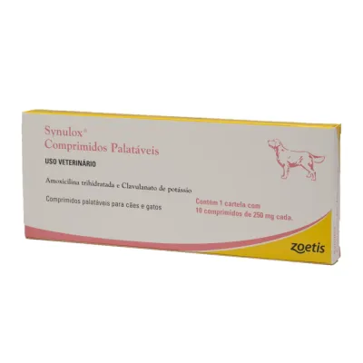 Synulox 250mg Antibiótico Para Cães E Gatos 10 Comprimidos