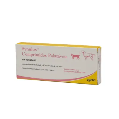 Synulox 50mg Antibiótico Para Cães E Gatos 10 Comprimidos