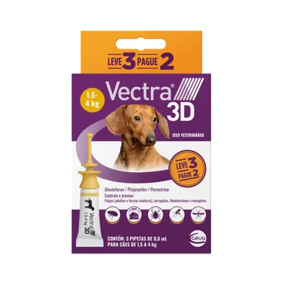 Antipulgas Vectra 3d Cães 1,5 A Ceva 0,8 Ml Leve 3 Pague 2 3 Pipetas