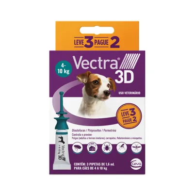Antipulgas Vectra 3d Cães 4 A Ceva 1,6 Ml Leve 3 Pague 2 3 Pipetas