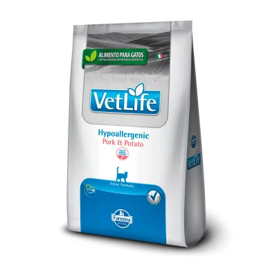 Ração Vet Life Natural Gatos Adultos Hypoallergenic Porco E Batata 400g
