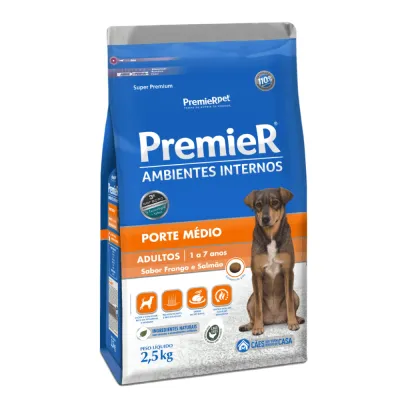 Ração Premier Ambientes Internos Cães Adultos Porte Médio Frango E Salmão 2.5kg