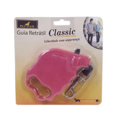 Guia Retrátil Classic Rosa Pet Flex Até - 2m 18kg