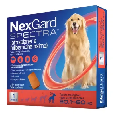 Nexgard Spectra Antipulgas e Vermífugo Cães de 30,1 A 60kg - 3 Tabletes