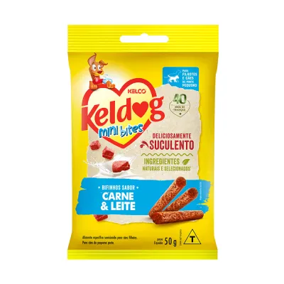 Petisco Keldog Filhotes Mini Bites Carne E Leite 50 G