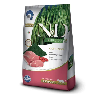Ração N&D Spirulina Gatos Adultos Castrados Suíno 1.5kg