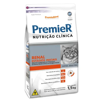 Ração Premier Nutrição Clínica Renal Estágios Iniciais Gatos Adultos 1.5kg