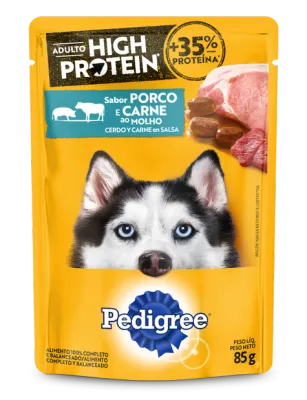 Ração Úmida Pedigree High Protein Cães Adultos Porco E Carne Ao Molho 85g
