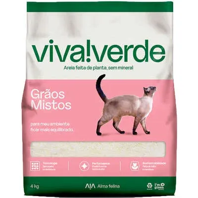 Areia Higiênica Viva Verde Grãos Mistos Para Gatos 4kg