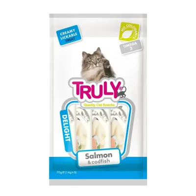 Truly Creamy Petisco Para Gatos Sabor Salmão E Bacalhau 70g