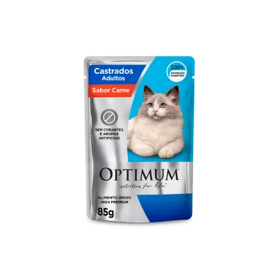 Ração Úmida Optimum Sachê Para Gatos Castrados Sabor Carne 85g