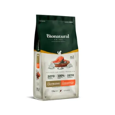 Ração Bionatural Prime Para Gatos Adultos Castrados Sabor Salmão 7,5kg