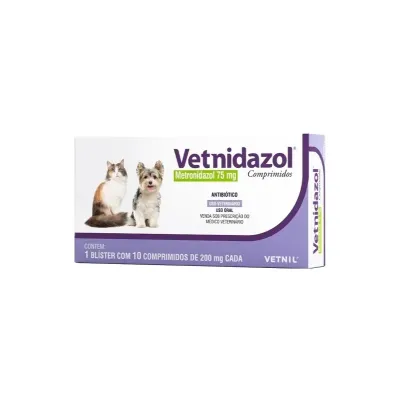 Vetnidazol 75mg Antibiótico Para Cães E Gatos Com10 Comprimidos - Vetnil