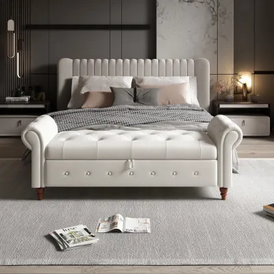 63" Fabric Bed Bench With Rolled Arms