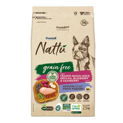 Premier Nattu Cães Adultos Raças Pequenas Grain Free 2,5 Kg