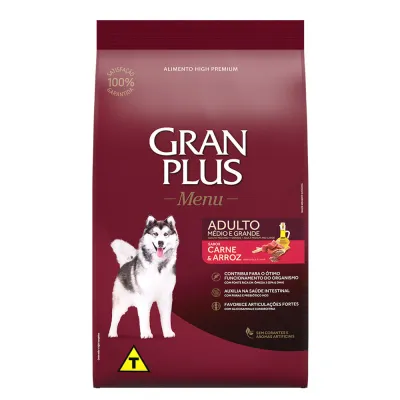Ração Gran Plus Menu Cães Adultos Carne E Arroz 15 Kg