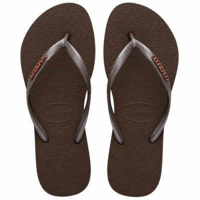 Chinelo Havaianas Slim Logo Metallic Solado Mais Fino-cafe